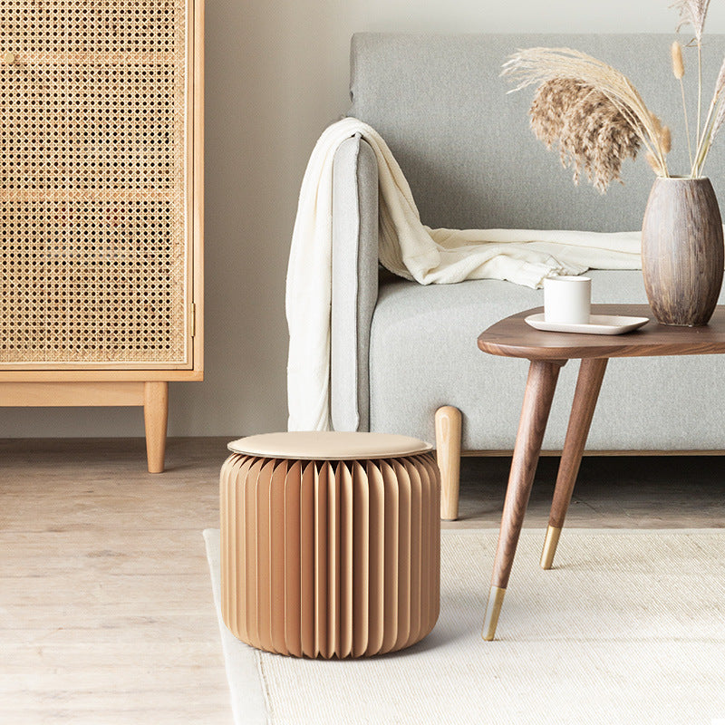 Folding Ottoman Stool with Leather Cushion – Space-Saving Home Decor Seat