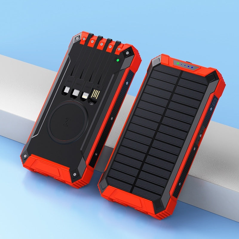 Wireless Solar Power Bank – Dual USB Portable Charger with LED Flashlight