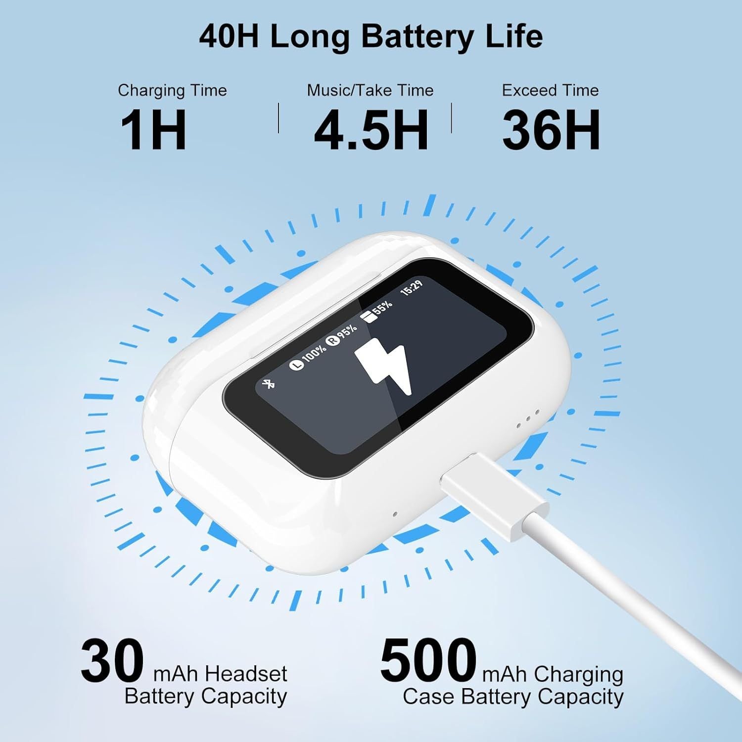 Wireless Earbuds 5.4 with Touchscreen Charging Case – Noise Cancelling Bluetooth Headphones